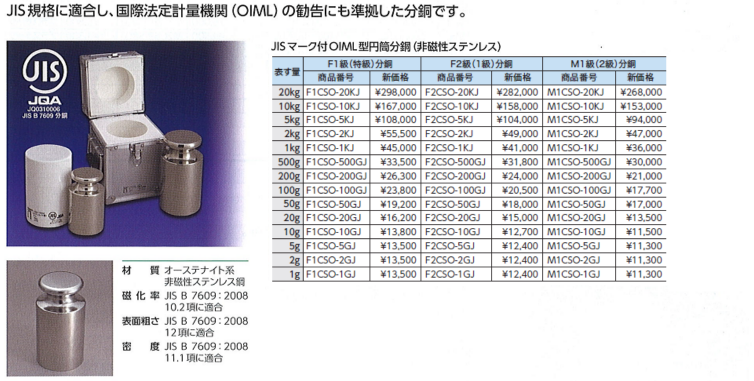 人気急上昇】 大正天びん 新光電子 JISマーク付 基準分銅型円筒分銅 非