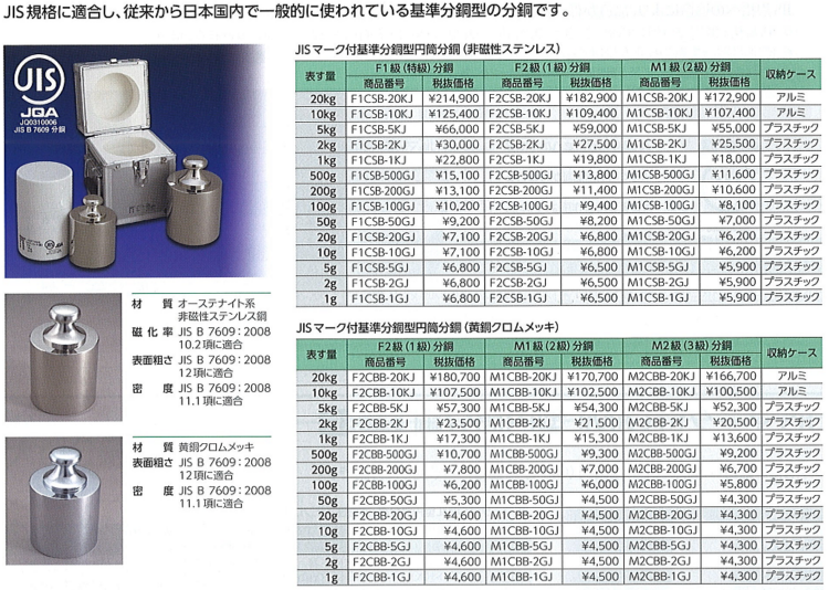 新光電子 :JISマーク付OIML型円筒分銅(非磁性ステンレス) 5KG F2級 F2CSO-5KJ